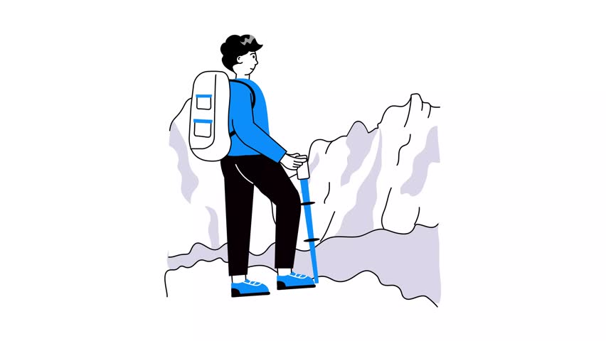 Hiking, trekking animated illustration design, adventure and outdoor activity vector