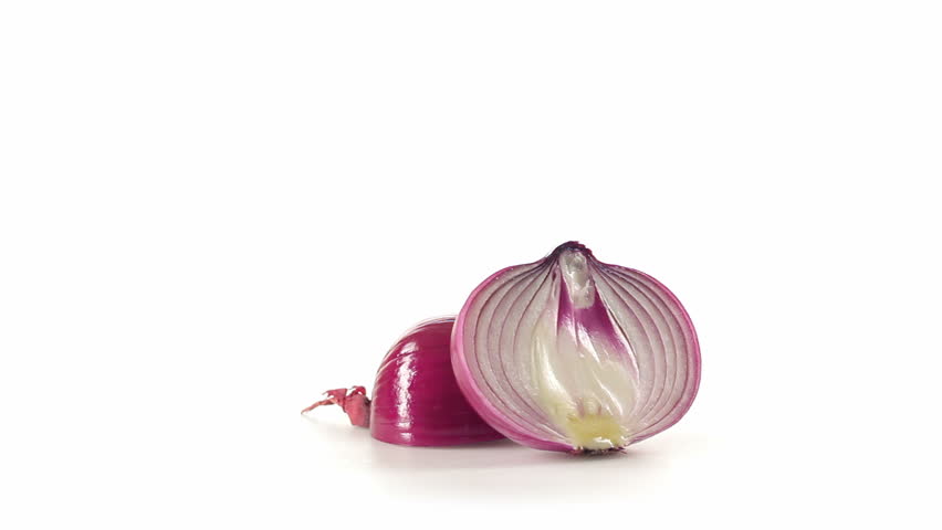 Red onion cut in half side view