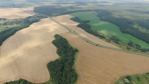 High Altitude Drone View over Farmland Forest