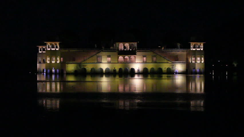 jal mahal palace on lake in Jaipur India at night