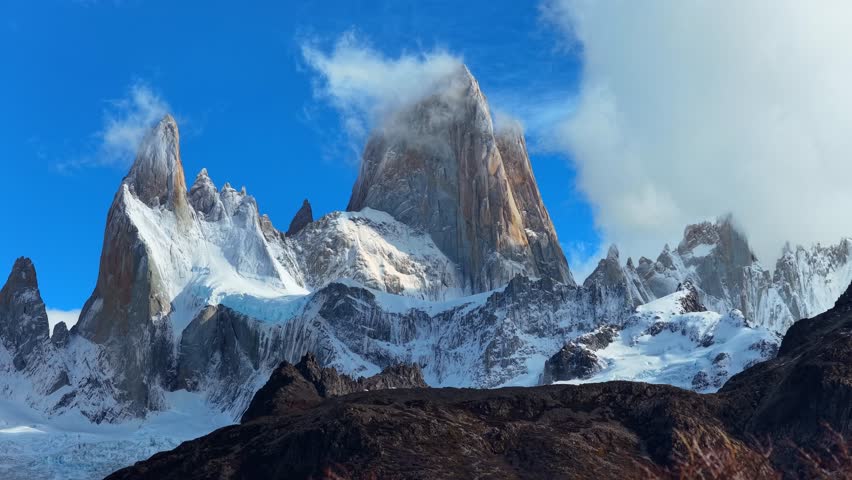 Fitz Roy peak in Patagonia, South America, travel and hiking in Argentina, Patagonian nature in autumn, hiking in Patagonia