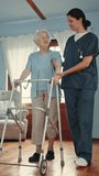 Balance, nurse and walker with old woman in retirement home for healing or recovery. Healthcare, physiotherapy and walking frame with caregiver of senior patient in session for rehabilitation - Powered by Shutterstock - Get 15% off with code: PIKWIZARD15