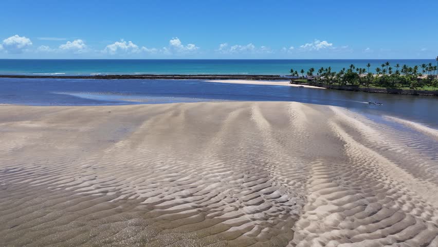 Porto Seguro Skyline At Porto Seguro In Bahia Brazil. Beach Landscape. Beautiful Coastline. Travel Destination. Porto Seguro Skyline In Porto Seguro In Brazil. Mangrove Sand Bank. Brazil Northeast.