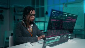 Young female developer typing complex programming code on holographic display - Powered by Shutterstock - Get 15% off with code: PIKWIZARD15