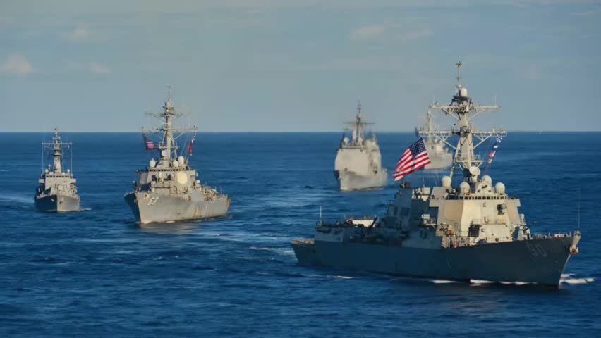 International Naval Fleet Conducting Joint Military Sea Exercise