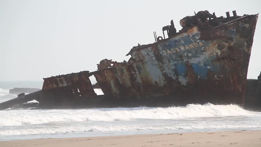 A close up of a shipwreck on the Transkei sea shore 