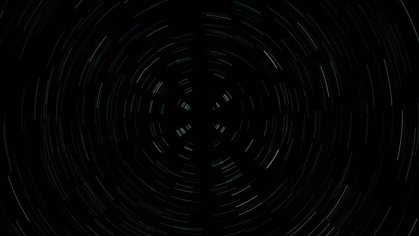 Futuristic circle lines tunnel motion travel loop on black background.