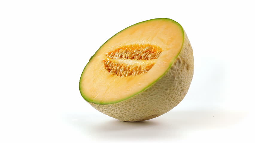 Melon cut in half side view