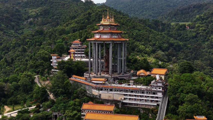 Majestic aerial view of kek lok si temple, a famous buddhist landmark in penang, malaysia