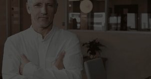 Senior male business exec uncrossing arms as holographic map fading in, reviewing Asia market data. Hologram, world, visualization, analytics, gesture, interaction, presentation - Powered by Shutterstock - Get 15% off with code: PIKWIZARD15