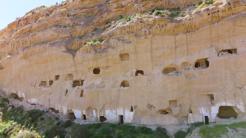 Aerial view of the Calguerín Caves. Landscape of historic cave dwellings in Cuevas del Almanzora, Almería