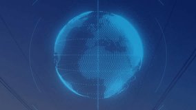 Blue holographic globe forming as dotted ring appearing, rotating above pylons showing power grid. Sphere, points, orbit, dusk, silhouette, transmission, rural - Powered by Shutterstock - Get 15% off with code: PIKWIZARD15