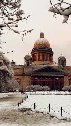 St. Petersburg, Russia - November 23, 2025: View of the snow-covered St. Isaac