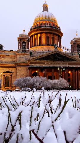 St. Petersburg, Russia - November 23, 2025: View of the snow-covered St. Isaac