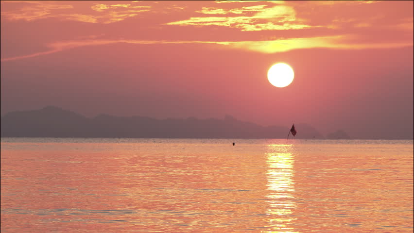 Tropical Sunset Timelapse with Red Sky and Island Silhouette. Thailand. 