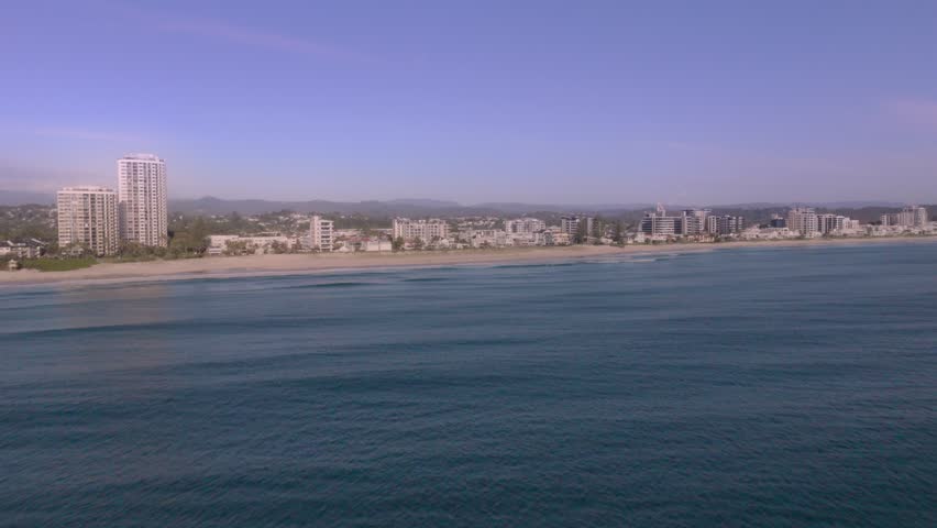 Beachfront Hotels At Palm Beach In Gold Coast, QLD, Australia - Drone Shot