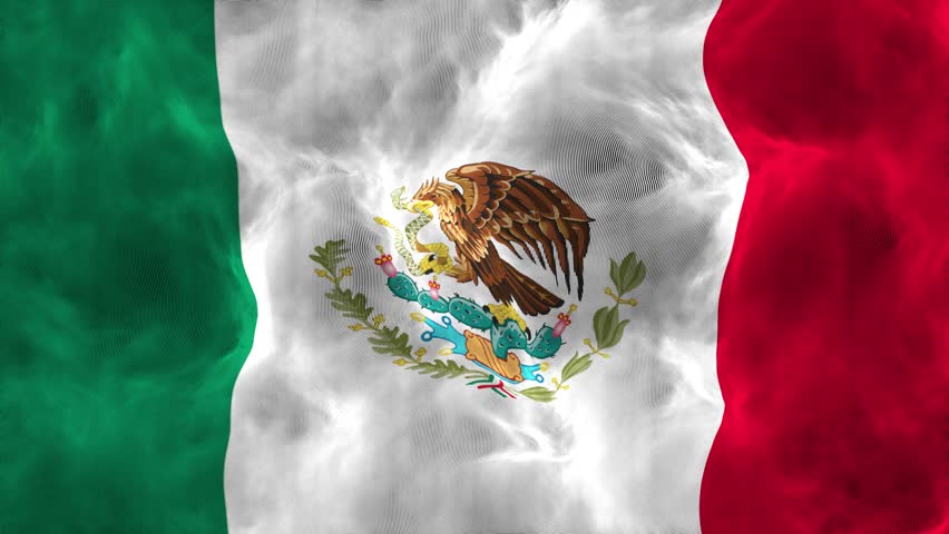 Realistic Mexico Flag Waving in the Wind with Detailed Fabric Texture. Mexican National Flag Ripple Animation with Central Eagle Coat of Arms
