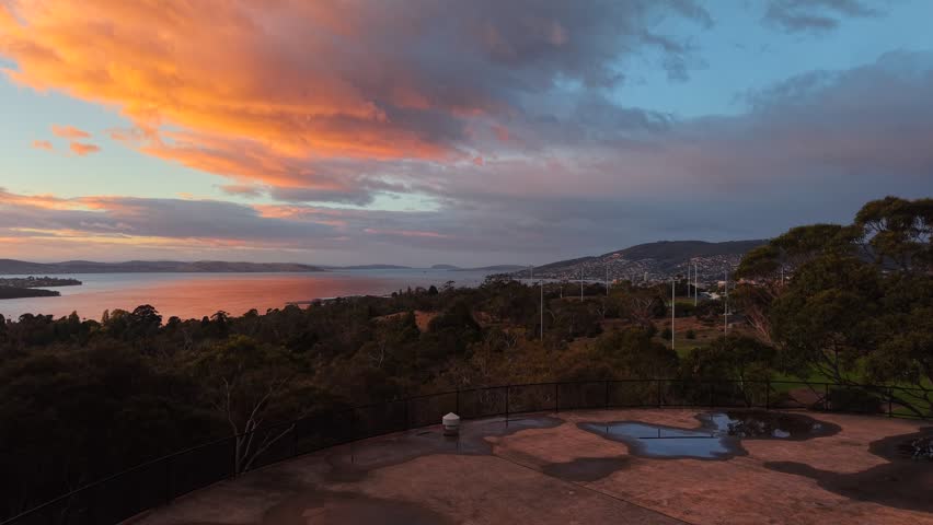 Sunrise above Hobart, Tasmania, Australia Aerial Drone 4K
