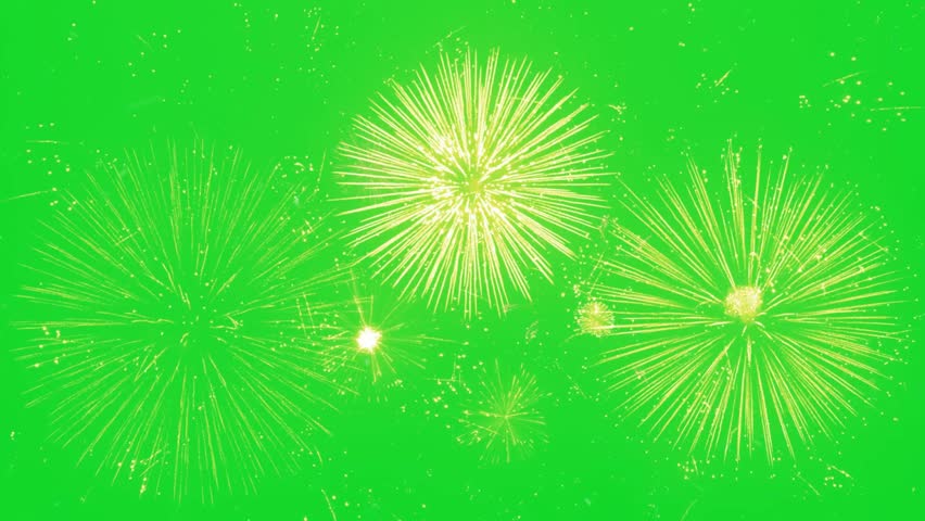 Fireworks explosion on a green screen background, perfect for celebrations, events, and easy chroma key editing.
