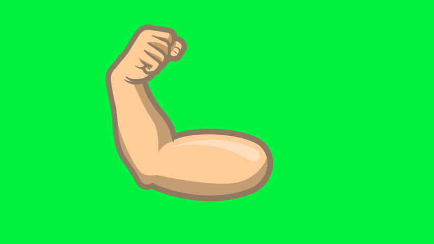  Cartoon Strong Arm Flexing Muscle, Symbol of Strength, Power, Fitness and Confidence Animation. Green screen. 4K resolution