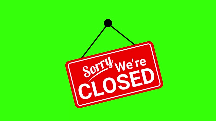 Realistic hanging sign with Sorry We Are Closed message, perfect for store status, business communication, shop door signs, and commercial video projects in 4K resolution.