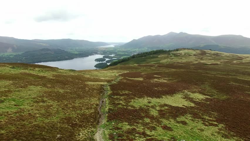 Aerial Drone Shot of Derwent Water in the Lake District, Cumbria, UK