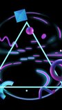 Vertical video: Neon cyan triangle centering, dashes pulsing, orbiting shapes, beam starting loop. Glow, teal, magenta, purple, cube, sphere, vertical video - Powered by Shutterstock - Get 15% off with code: PIKWIZARD15