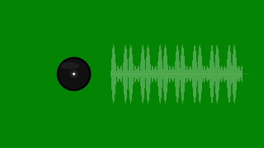 Minimalistic audio waveform design with vinyl record on green background