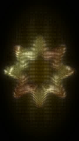 Golden Eight-Pointed Star Frame With Rotating Animation, Digital Dot Particles on Dark Background, Glowing Dot Grid 3D Geometric Shape, 4K Seamless Loop, Vertical Video