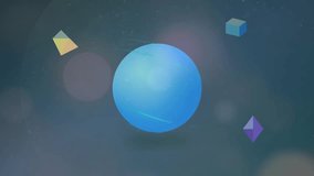 Abstract Blue Sphere With Floating Geometric Shapes in Motion - Powered by Shutterstock - Get 15% off with code: PIKWIZARD15