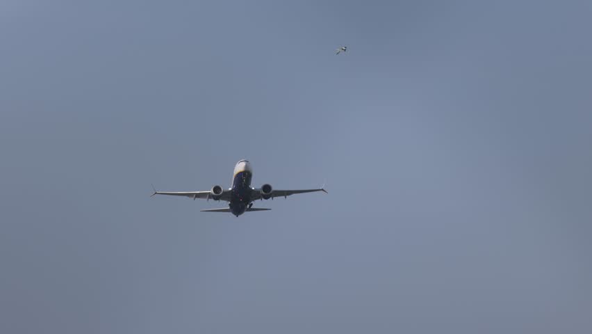 Airplane flying off in Porto airport in slow motion.