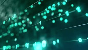 Binary digits stream through dark digital space with glowing teal ones and zeros racing along parallel tracks. Light trails, bokeh orbs and lens flares build depth for cybersecurity, big data, cloud computing and network protection visuals. - Powered by Shutterstock - Get 15% off with code: PIKWIZARD15