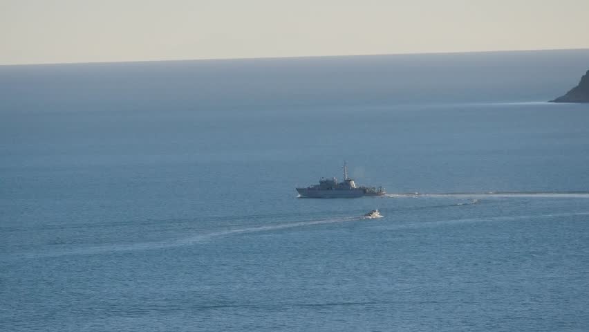 Military ship in the gulf of la spezia