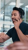 Headset, man and call center consultant in office with online consultation, conversation or crm. Talking, mic and male technical support agent typing with helpdesk for customer service or contact us. - Powered by Shutterstock - Get 15% off with code: PIKWIZARD15
