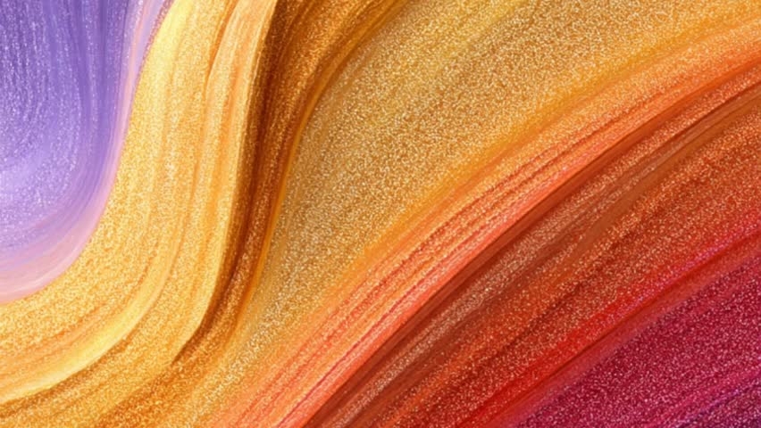 Macro video of flowing, colorful, fine sand waves. Abstract motion background with bright, textured particles creating organic, fluid shapes. High-quality, artistic, grainy texture animation in 4K.