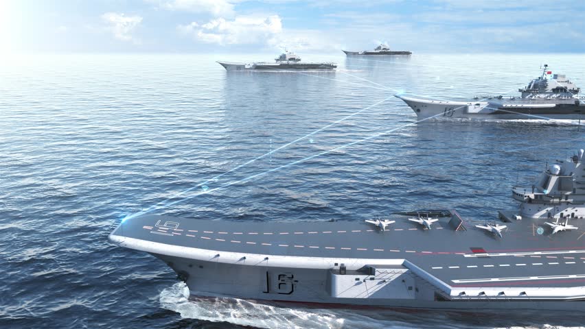 3D Animation Digital Aircraft Carrier Formation and Smart Naval Battle Made with C4D and After Effects