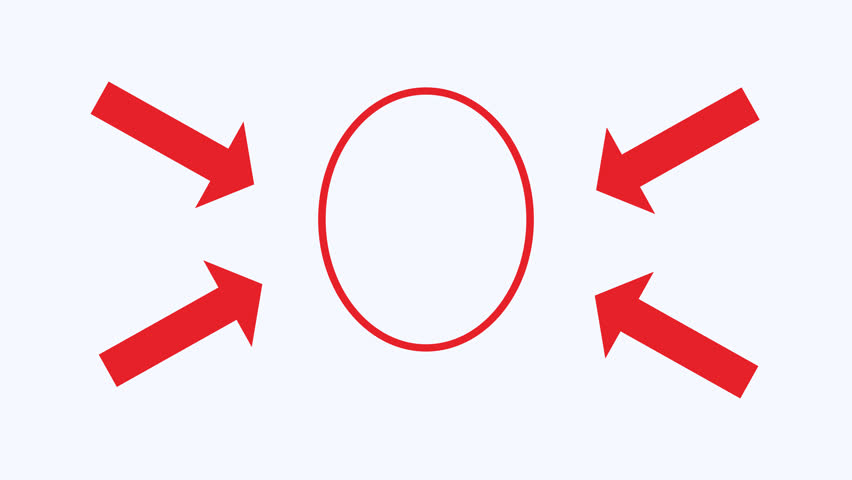 Red circle with four red arrows pointing toward it. Suitable for business presentations, marketing materials, infographic designs, and directional concepts.