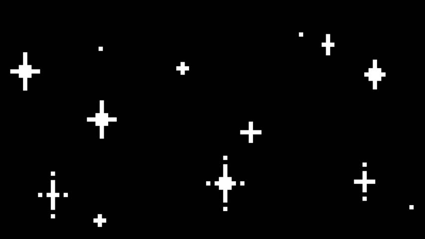 Pixel art star sparkle seamless loop animation with twinkling elements. 8bit style background for decorative use, interface design and game visuals.