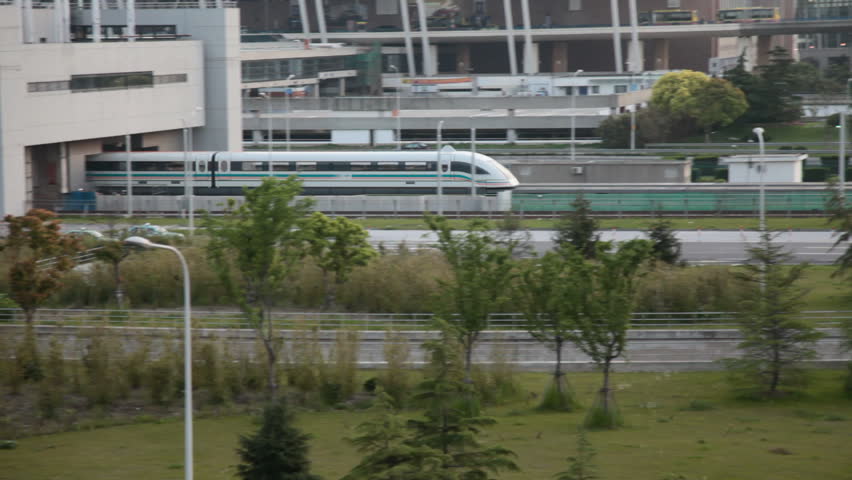 the Magnetically Levitated Train/Maglev train at the pudong airport shanghai china.