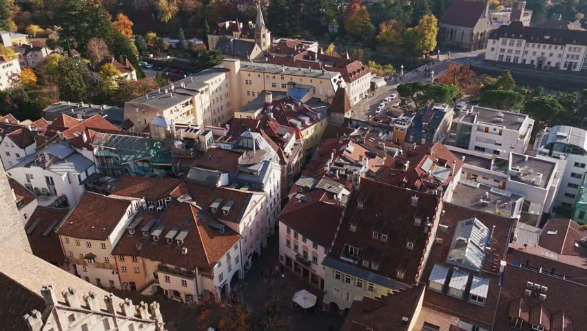 Aerial drone view of Merano , Italy .