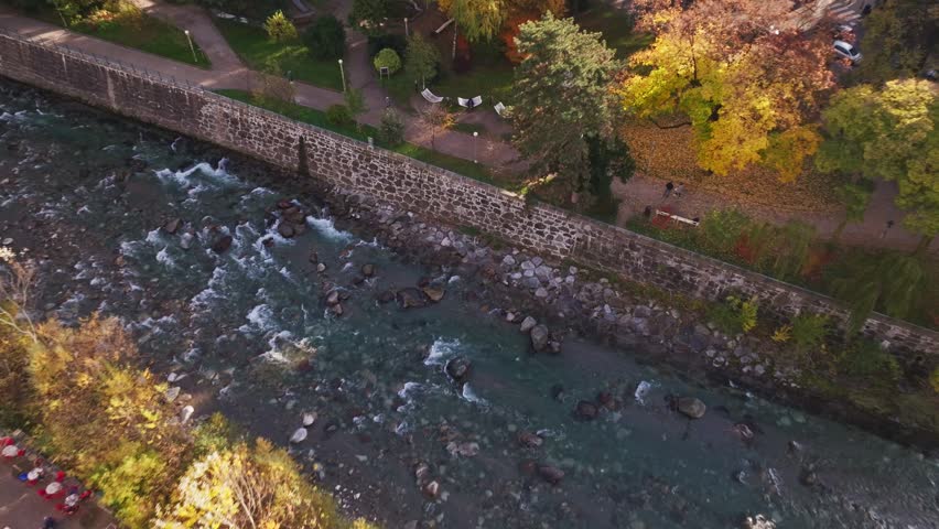 Aerial drone view of Merano , Italy .