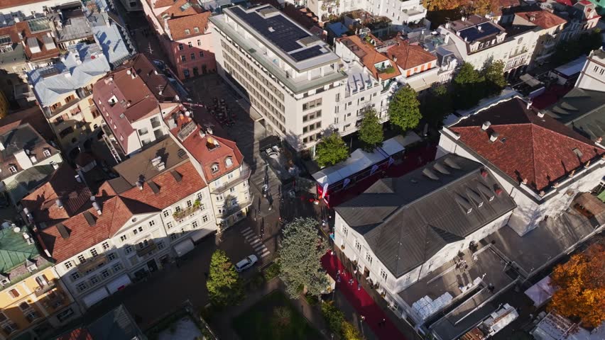 Aerial drone view of Merano , Italy .