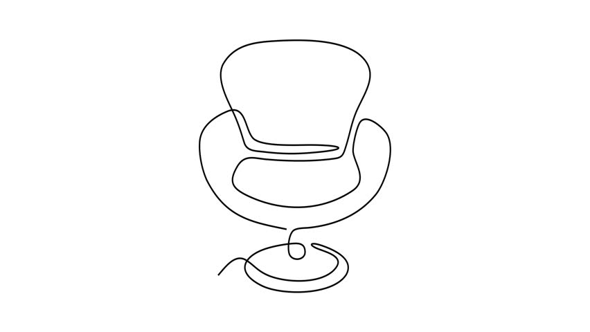 Animated self drawing of continuous line draw of  stylish chair.   Full length one line animation. 4K