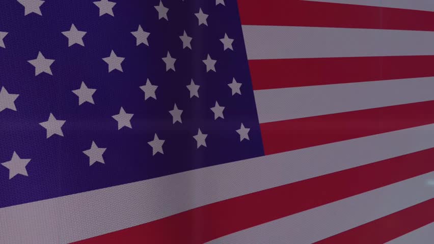 United States flag rippling under simulated wind, light streaks intensifying for patriotic branding. Canton, stars, stripes, ensign, lensflare, motion, studio