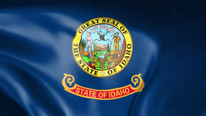 Idaho State Flag Waving Loop with Great Seal, Realistic 3D Animation for Patriotism, Identity, and Political Concepts Background