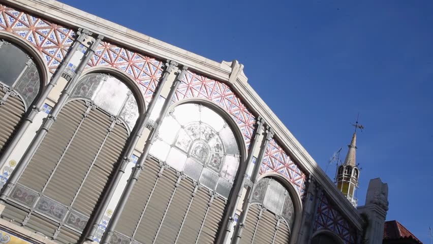 Architectural Detail of Valencia Central Market Facade – Modernist Heritage Spain
