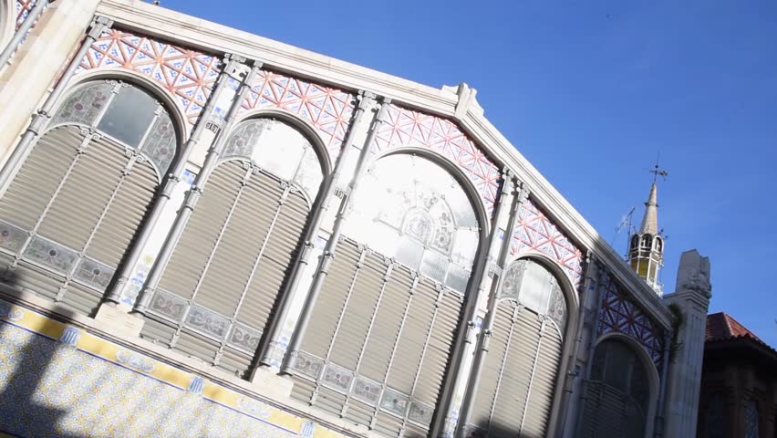 Historic Facade of Valencia Central Market – Modernist Architecture Landmark in Spain