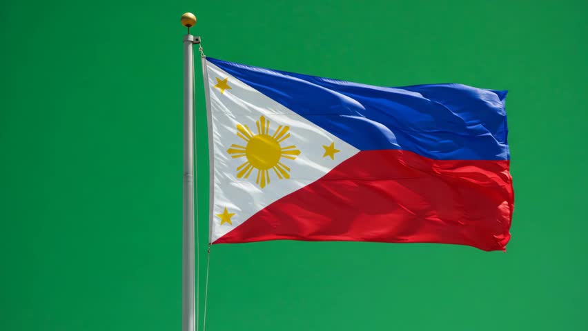 Philippines national flag waving on pole green screen background