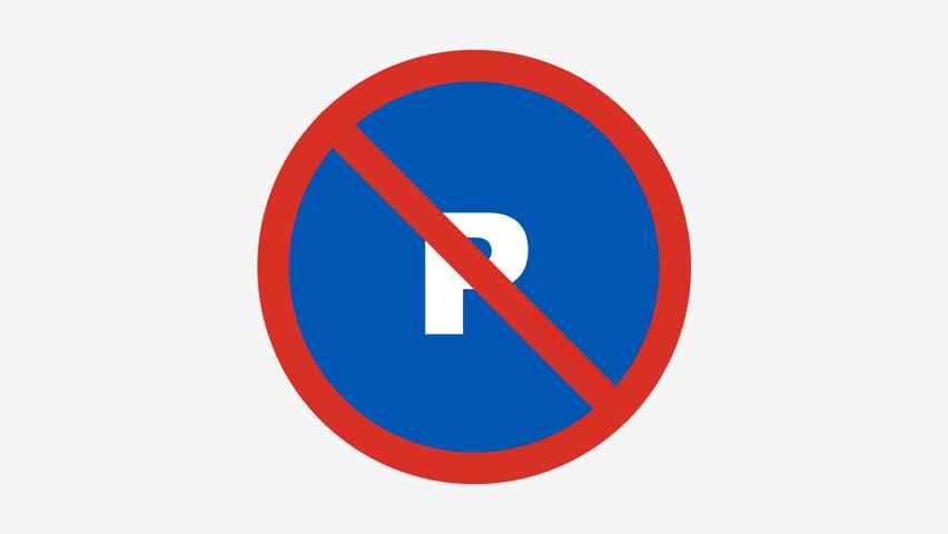 A 2D animated no parking road sign with a red circular border and a diagonal line over the letter P indicating a parking prohibition.