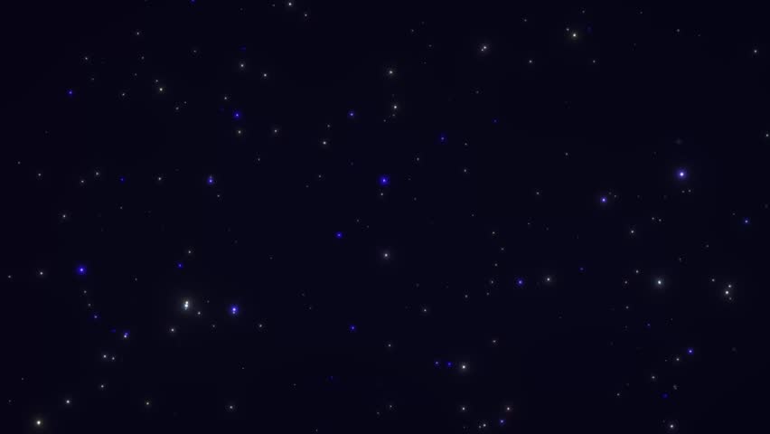 A dark night sky background with shimmering white and blue stars slowly drifting across space